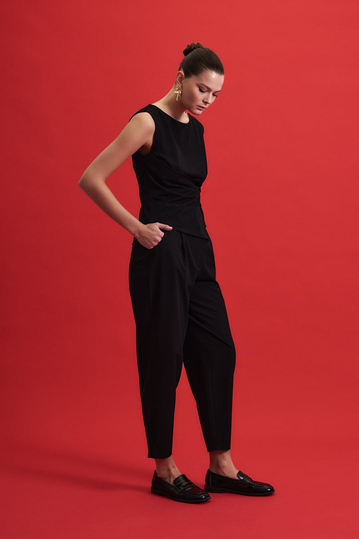 Sateen Lena Pantalon Carotte - Noir