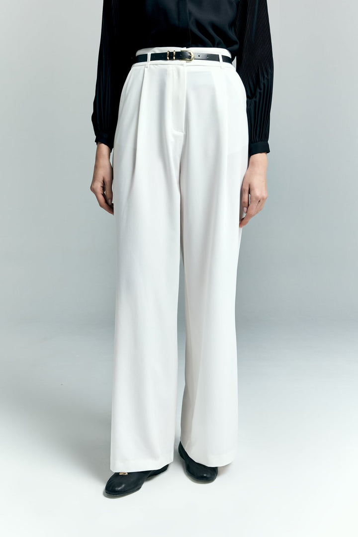 Sateen Lena Pantalon Palazzo - Écru