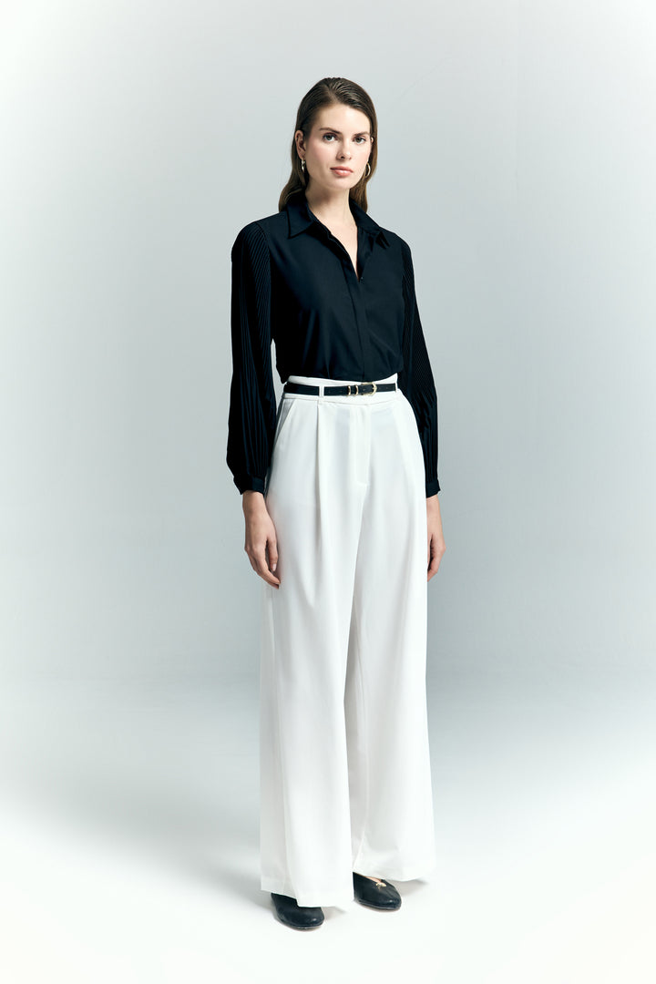 Sateen Lena Pantalon Palazzo - Écru