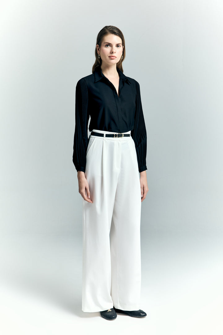 Sateen Lena Pantalon Palazzo - Écru