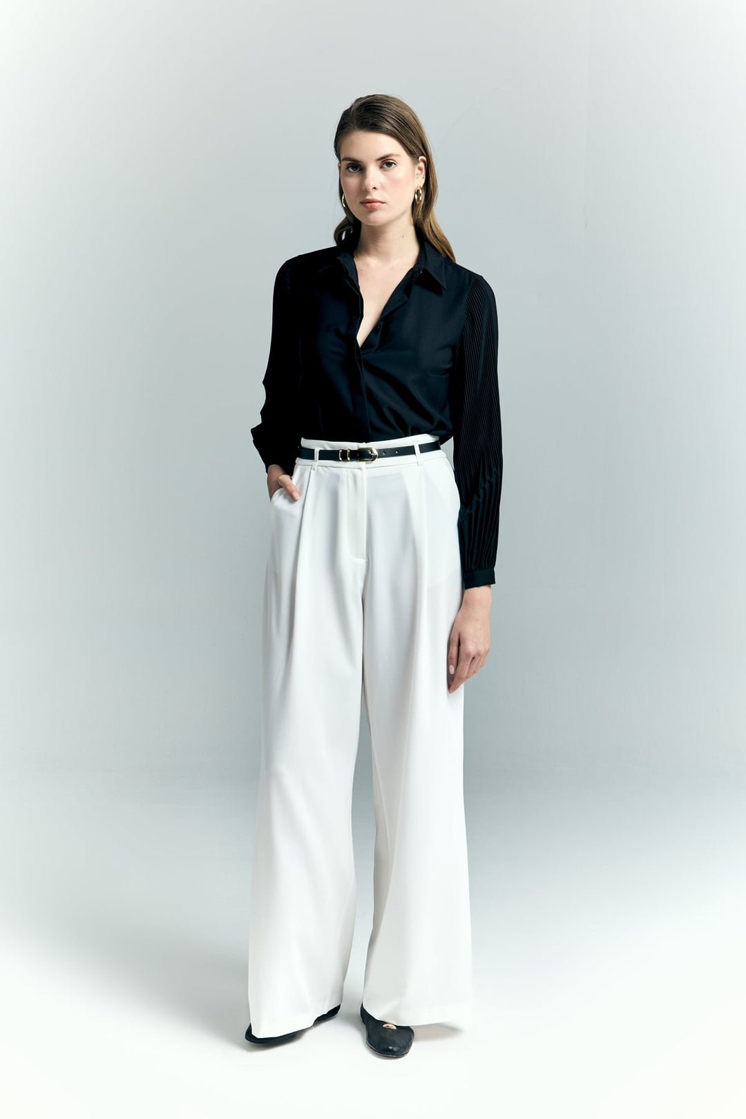 Sateen Lena Pantalon Palazzo - Écru