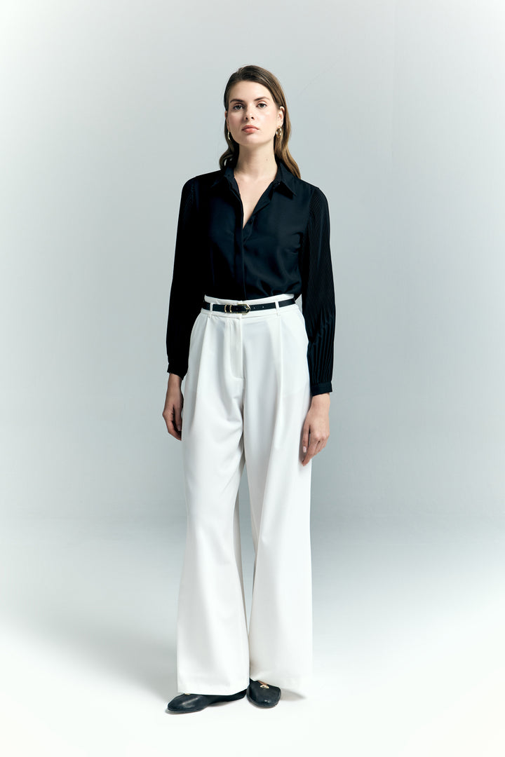 Sateen Lena Pantalon Palazzo - Écru