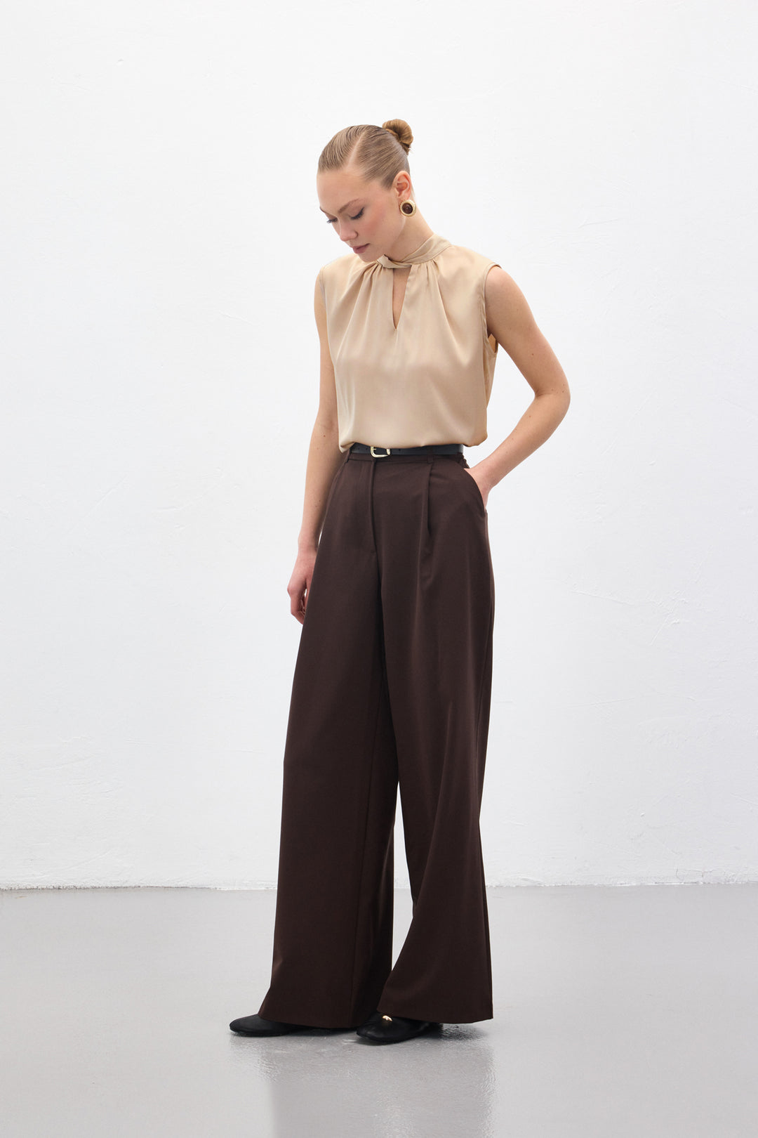 Sateen Lena Pantalon Palazzo - Marron