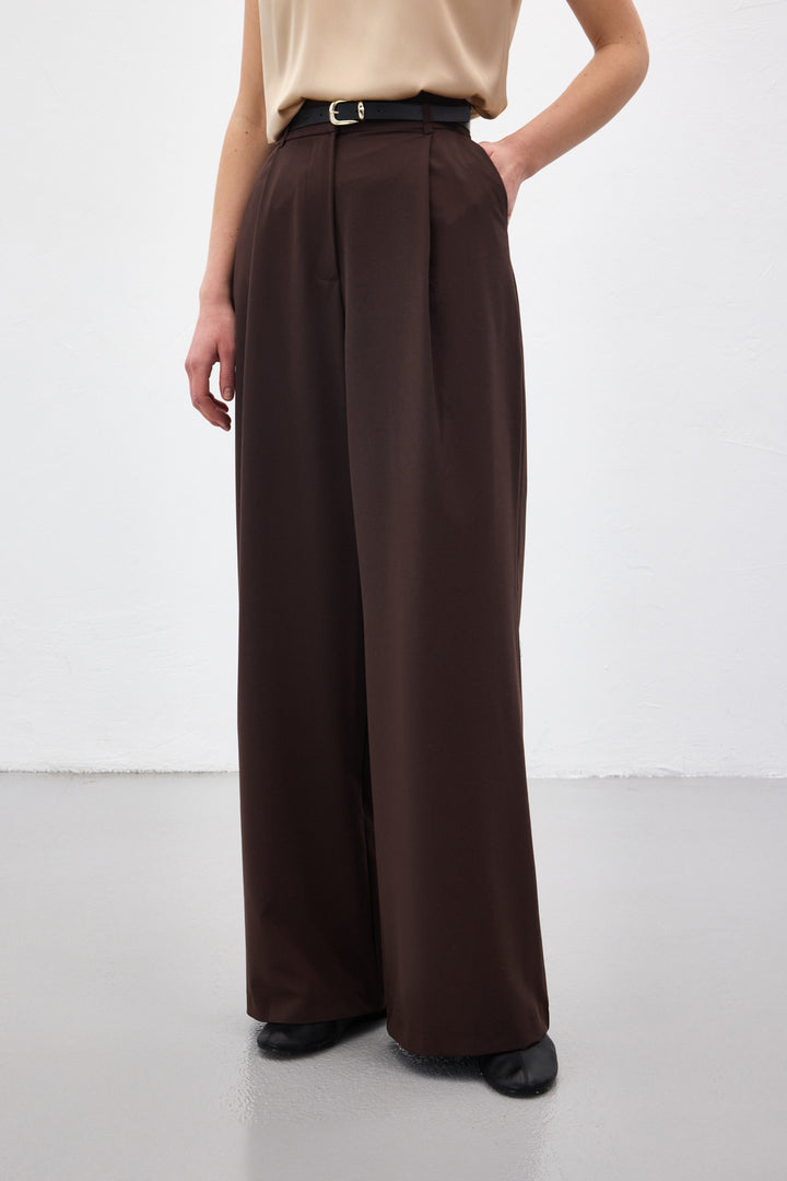 Sateen Lena Pantalon Palazzo - Marron