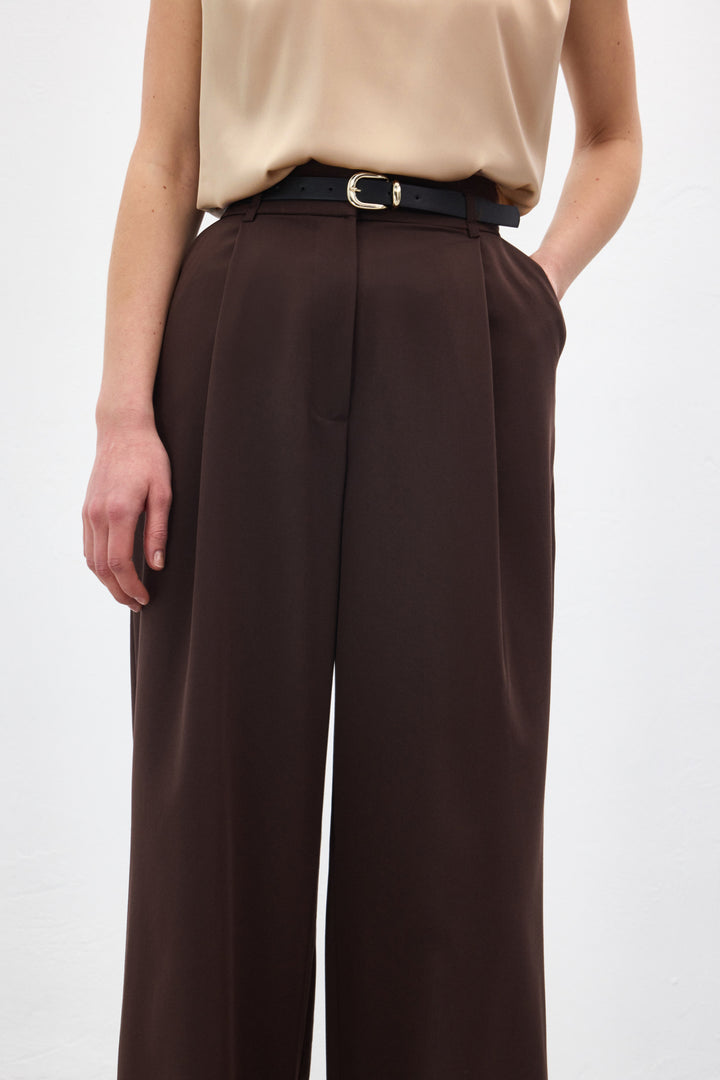 Sateen Lena Pantalon Palazzo - Marron