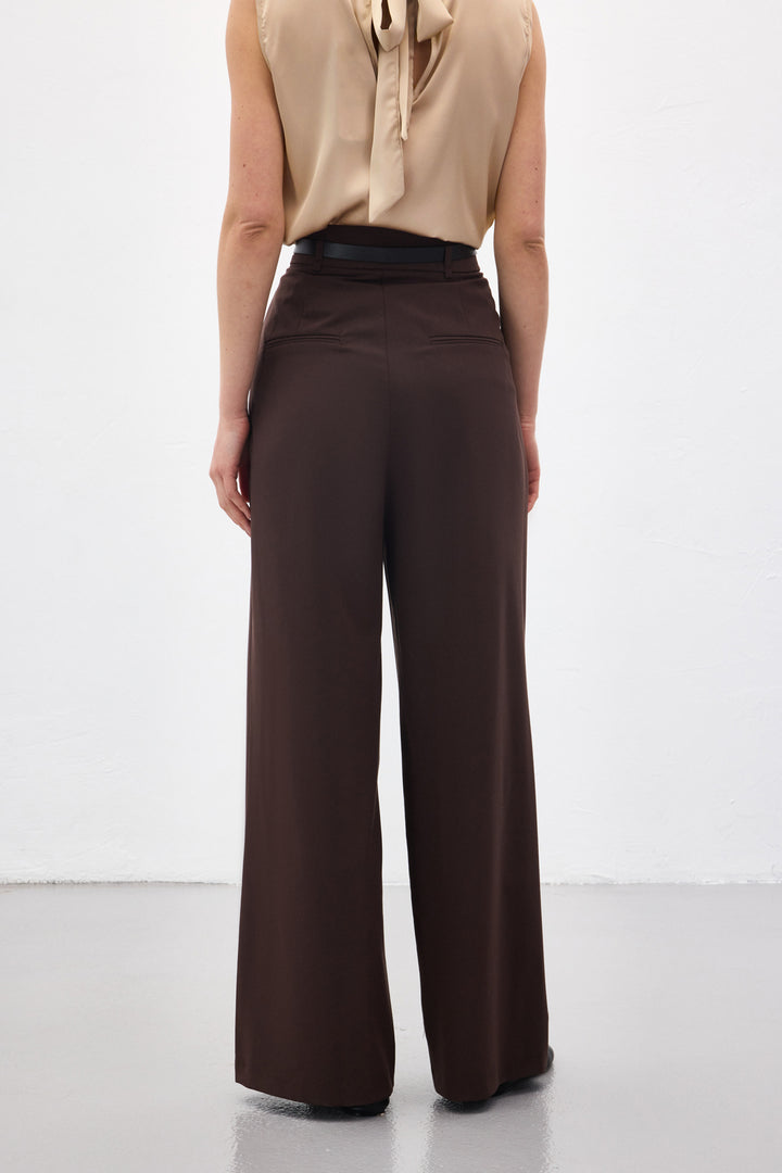 Sateen Lena Pantalon Palazzo - Marron