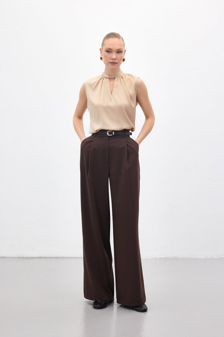 Sateen Lena Pantalon Palazzo - Marron