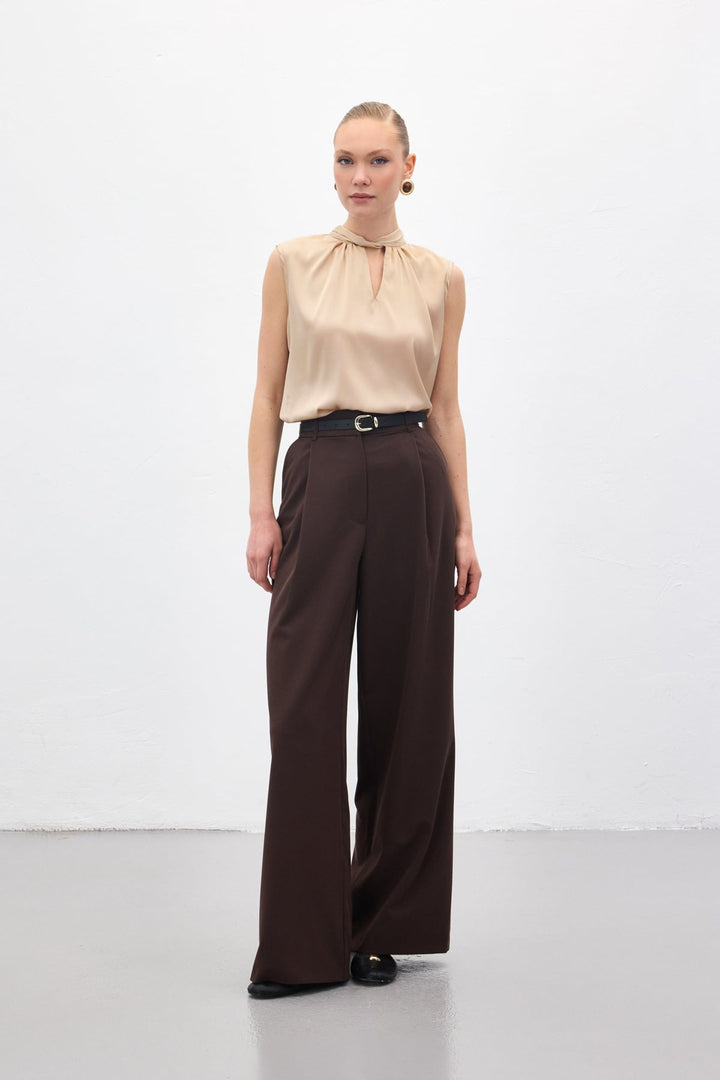 Sateen Lena Pantalon Palazzo - Marron