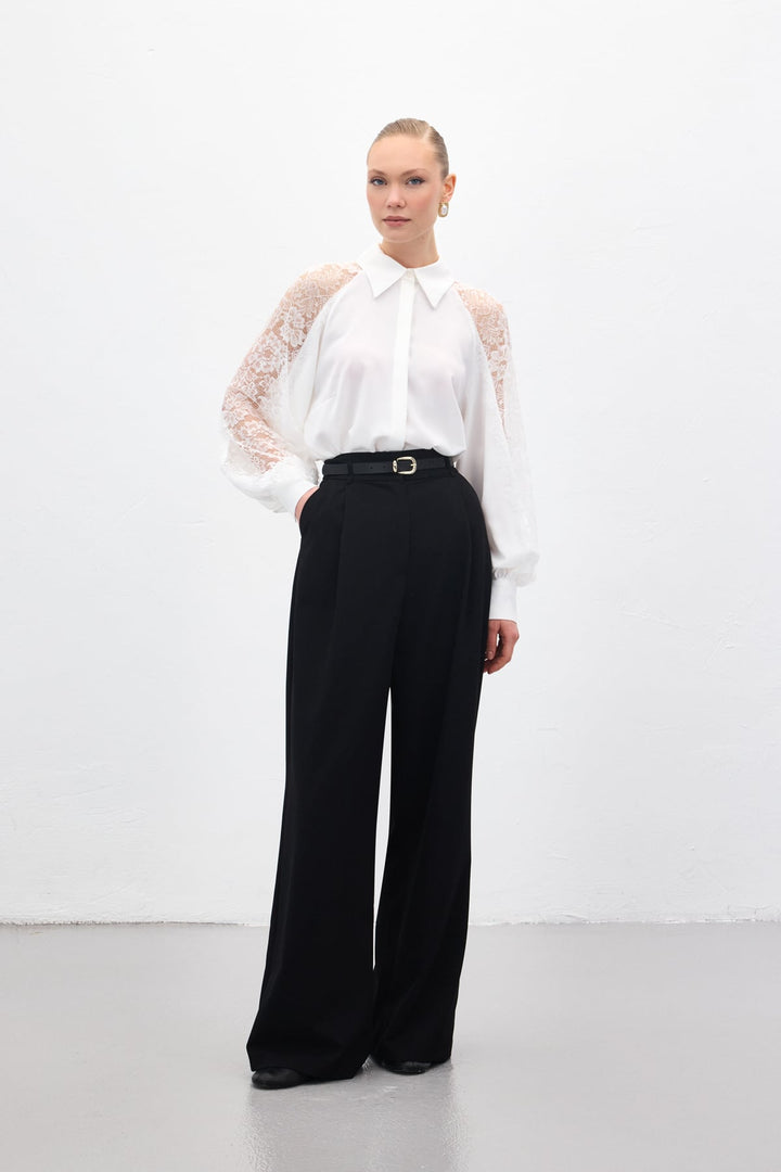 Sateen Lena Pantalon Palazzo - Noir