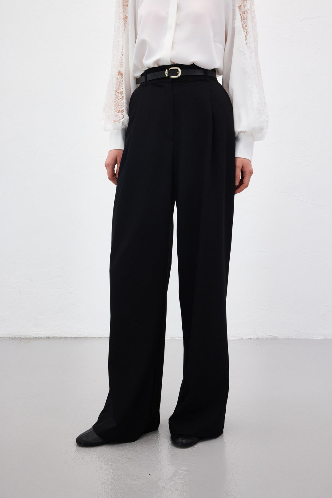 Sateen Lena Pantalon Palazzo - Noir