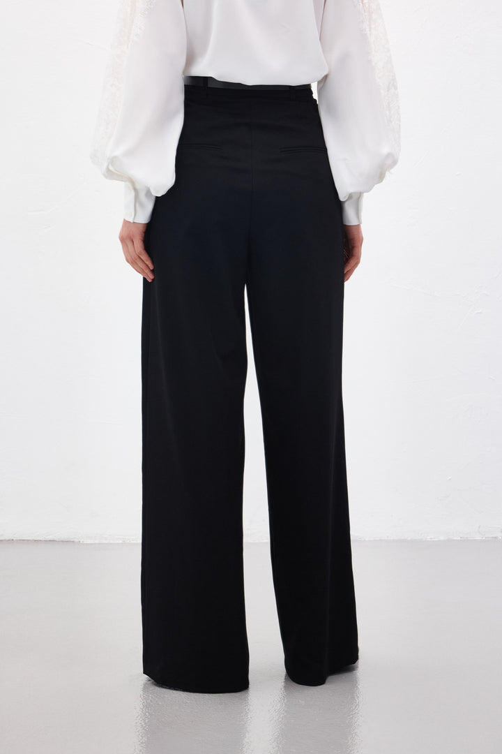 Sateen Lena Pantalon Palazzo - Noir
