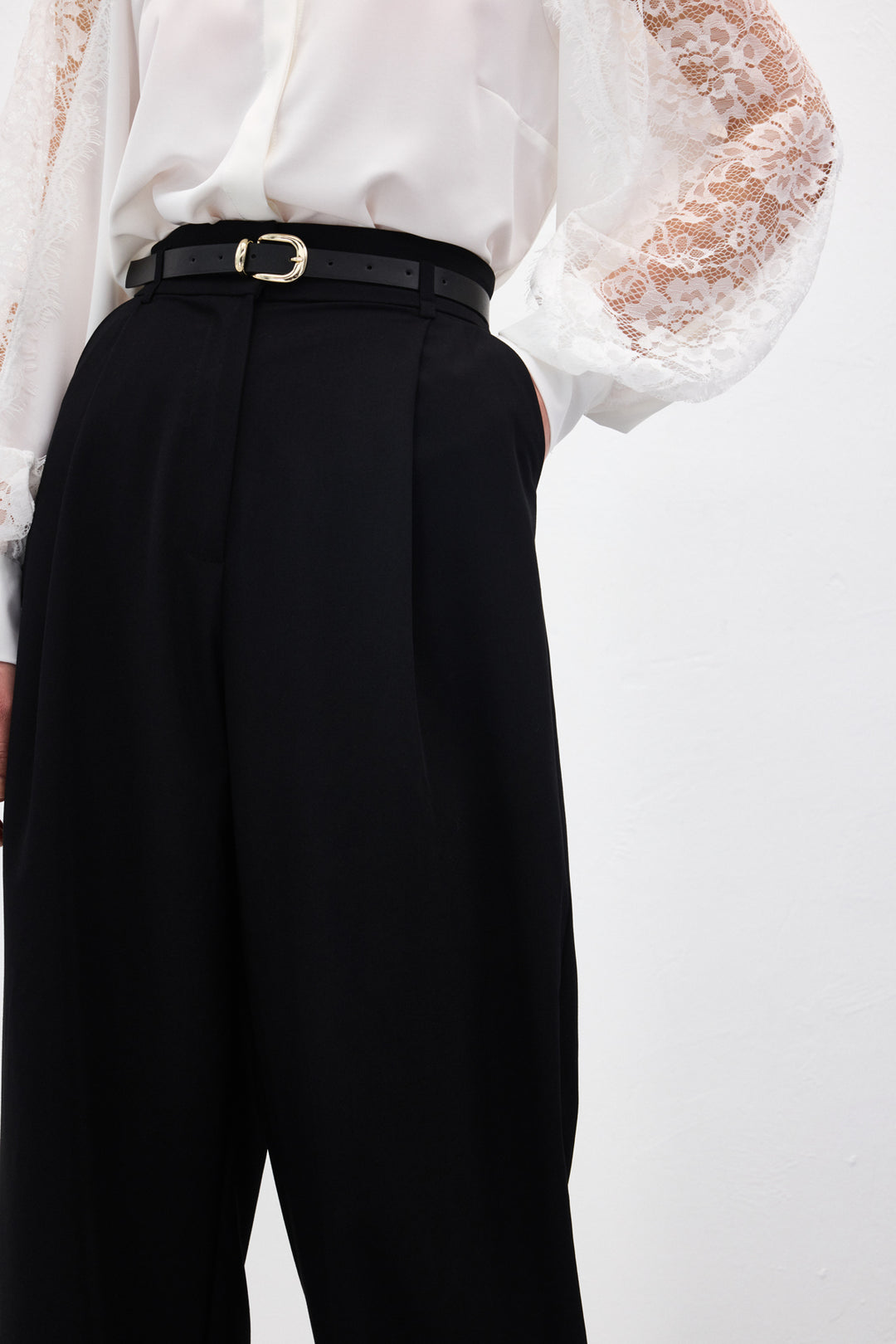 Sateen Lena Pantalon Palazzo - Noir