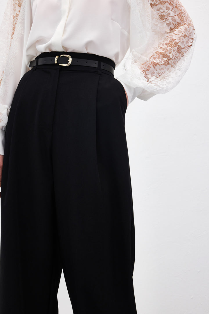 Sateen Lena Pantalon Palazzo - Noir