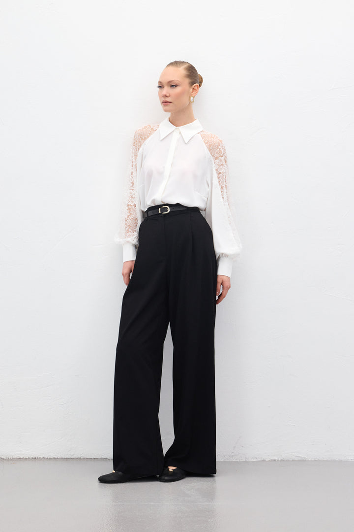 Sateen Lena Pantalon Palazzo - Noir
