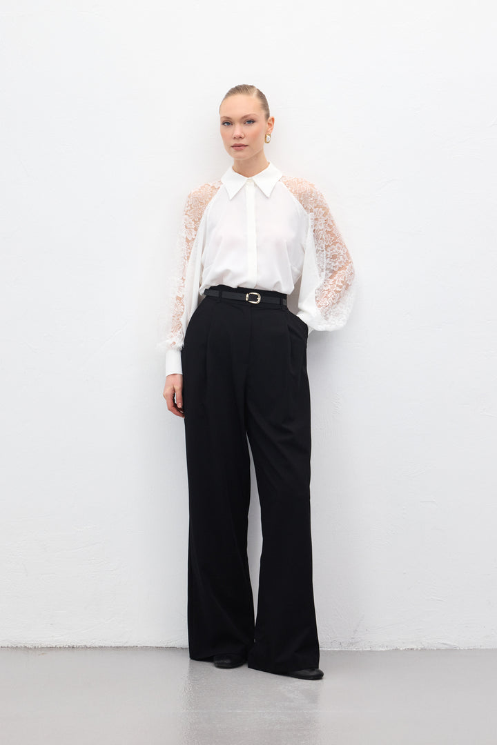 Sateen Lena Pantalon Palazzo - Noir