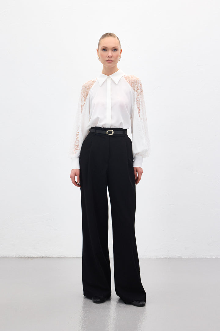 Sateen Lena Pantalon Palazzo - Noir