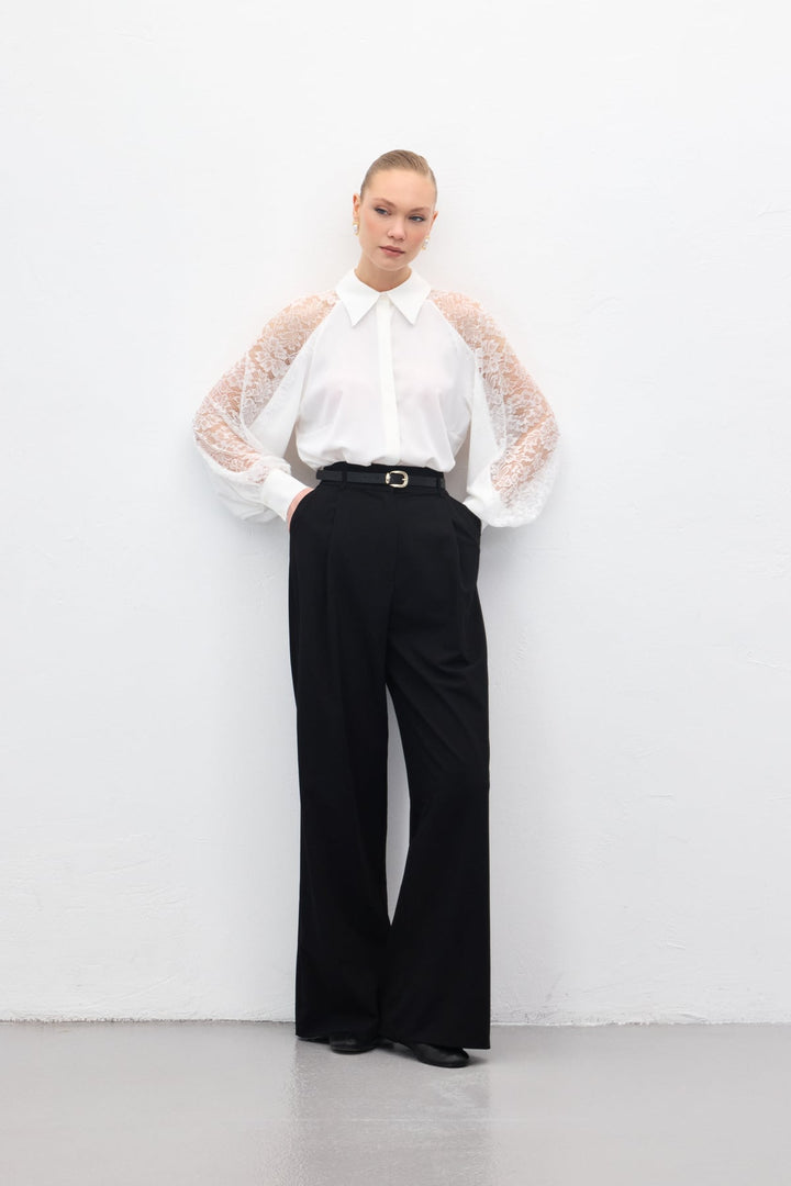 Sateen Lena Pantalon Palazzo - Noir