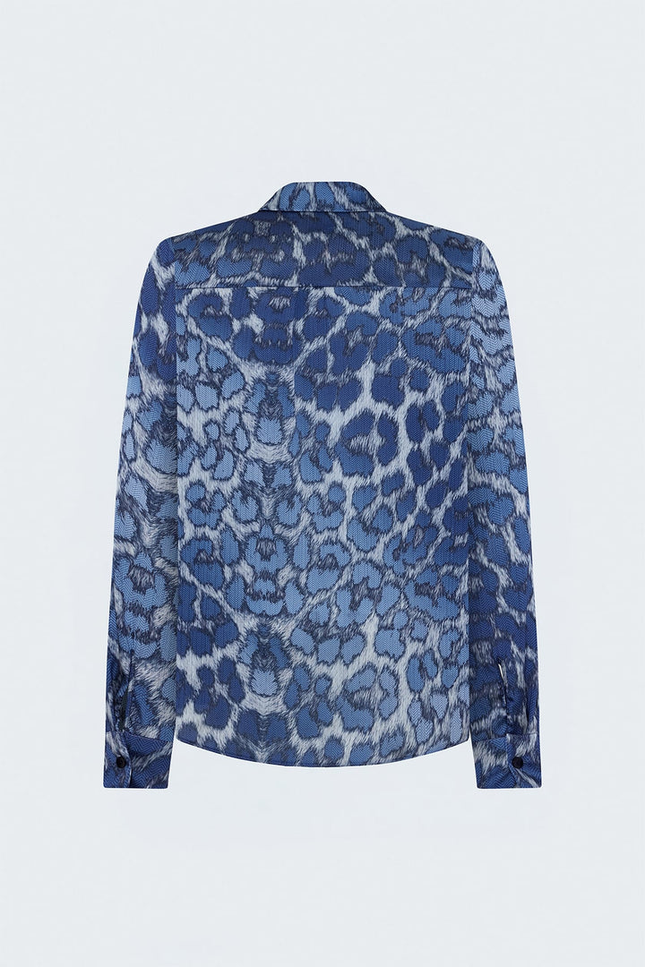 Sateen Chemise classique à motif léopard - Bleu marine