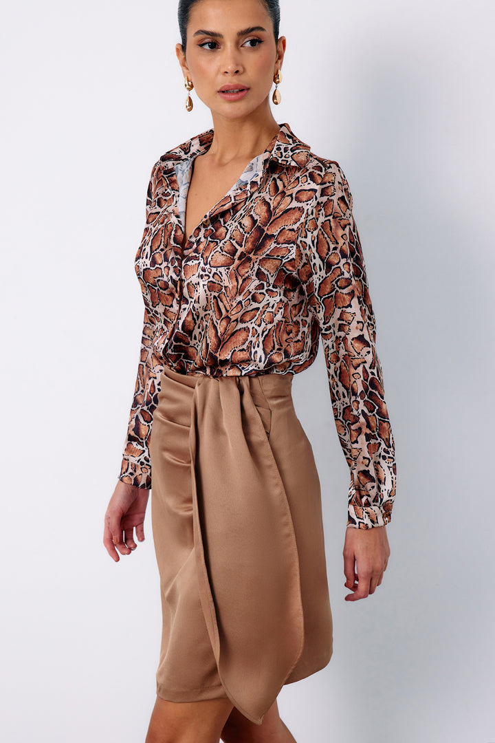 Sateen Chemise classique à motifs léopard - Tabac