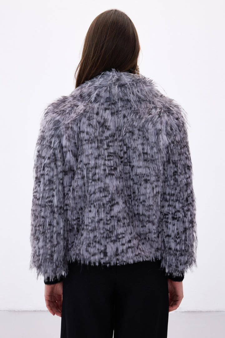 Sateen Faux Fur Léopard - Gris