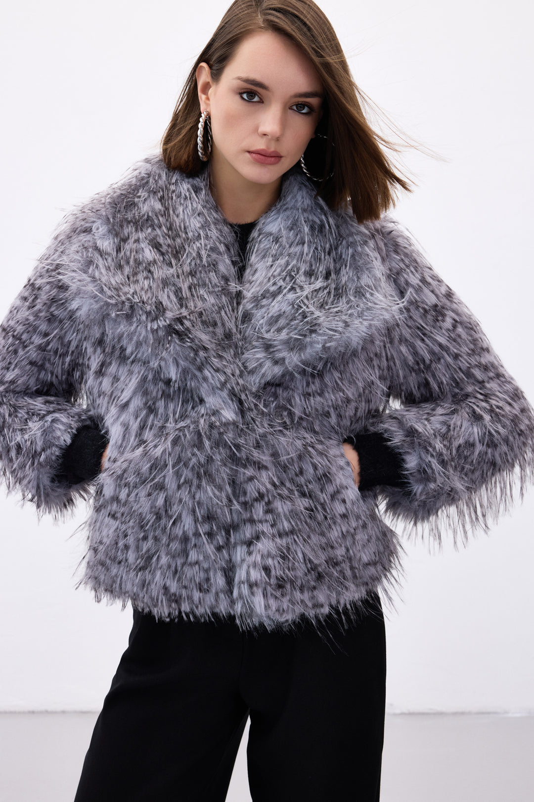 Sateen Faux Fur Léopard - Gris