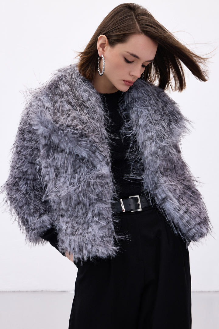 Sateen Faux Fur Léopard - Gris