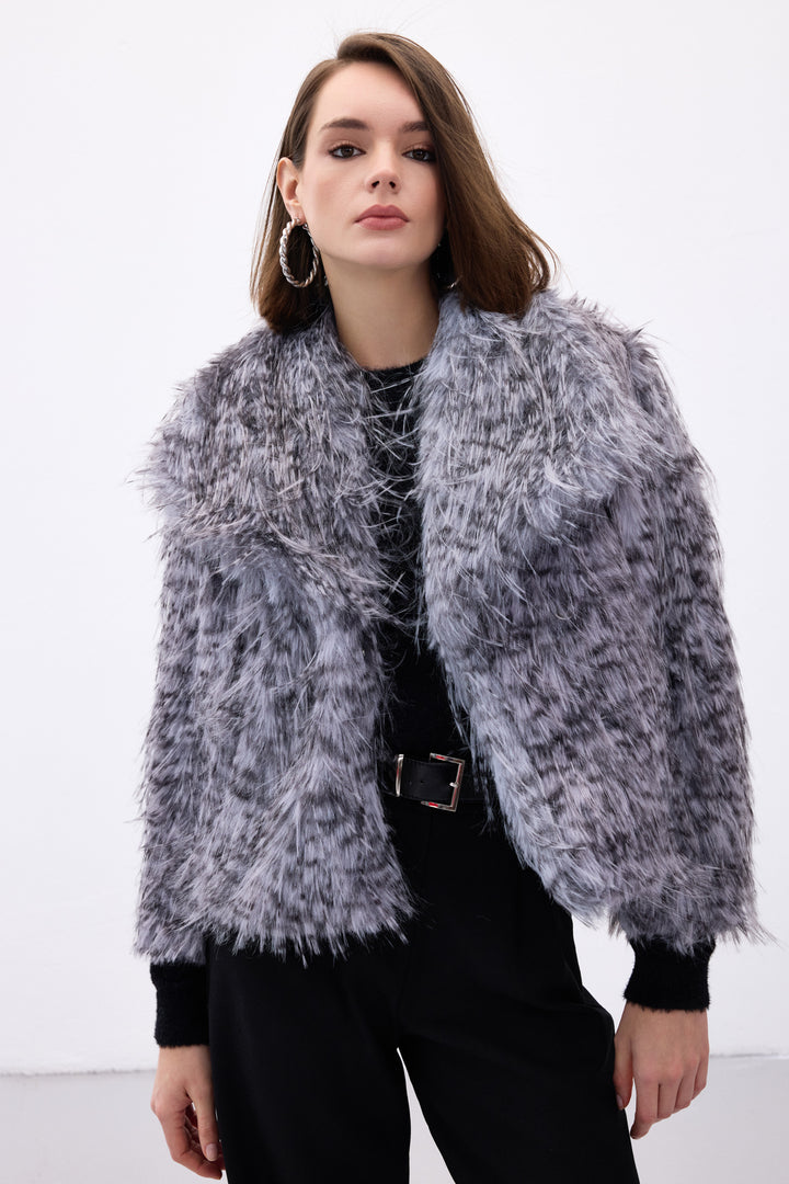 Sateen Faux Fur Léopard - Gris