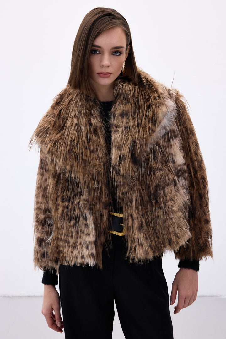 Sateen Faux Fur Léopard - Marron