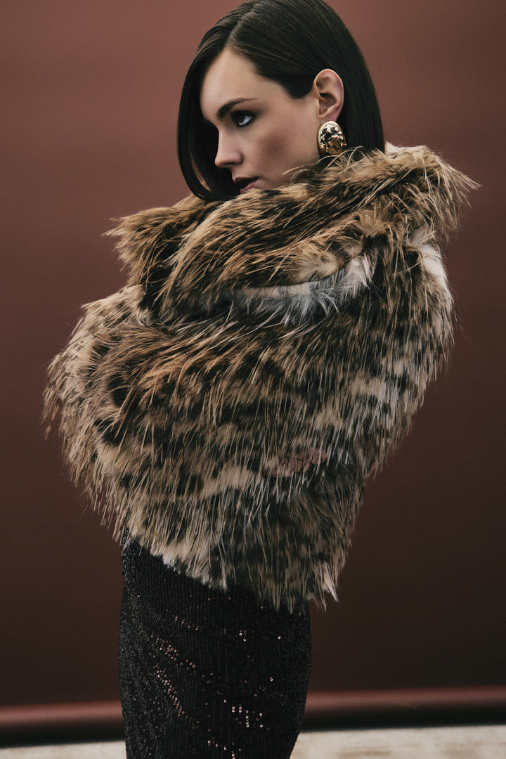 Sateen Faux Fur Léopard - Marron