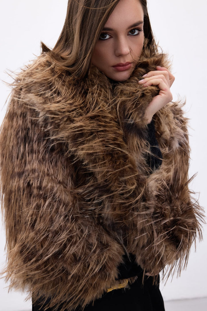 Sateen Faux Fur Léopard - Marron