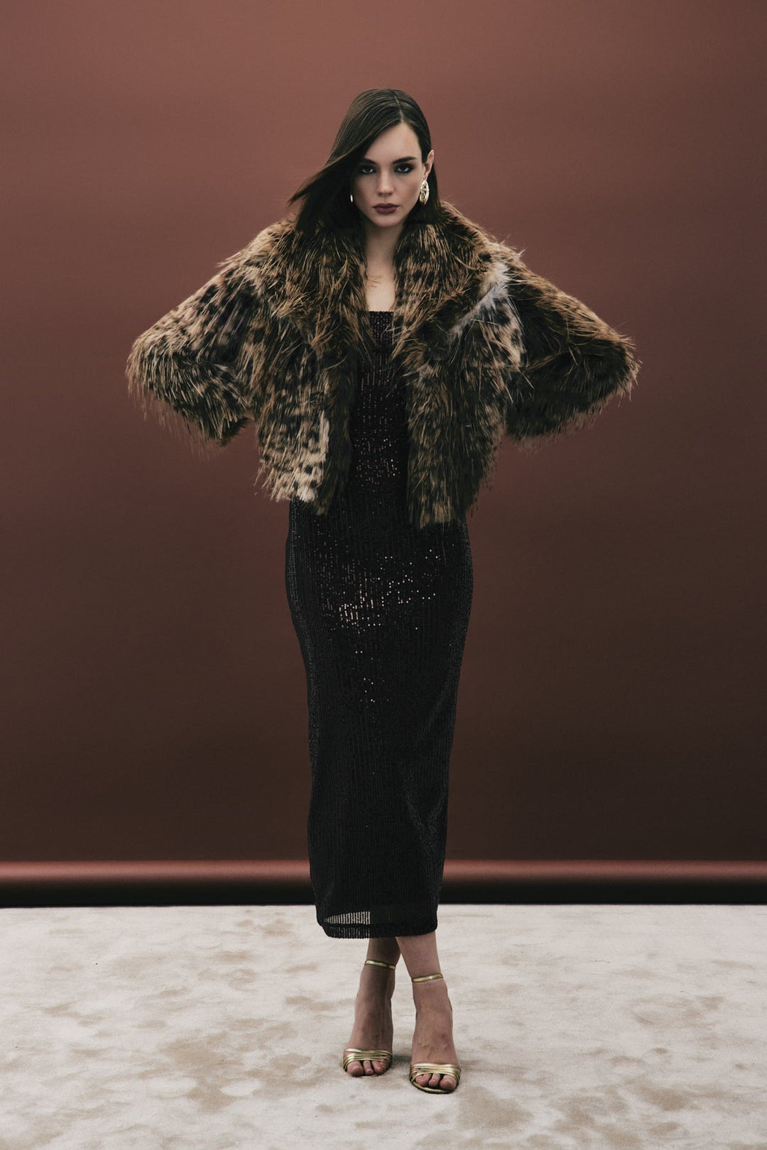 Sateen Faux Fur Léopard - Marron