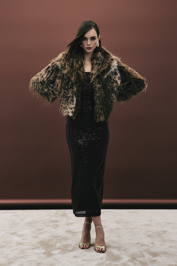 Sateen Faux Fur Léopard - Marron