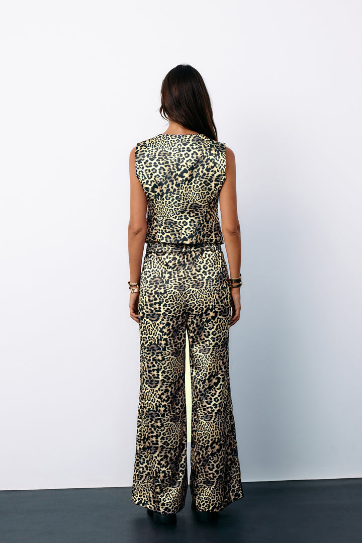 Sateen Pantalon en satin à motif léopard - Gris