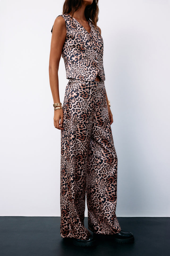 Sateen Pantalon en satin à motif léopard - Vison