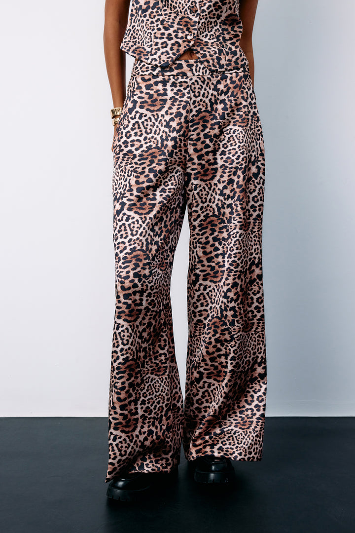 Sateen Pantalon en satin à motif léopard - Vison