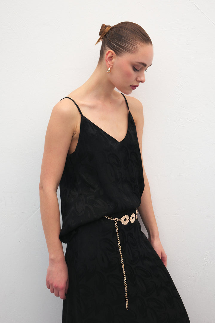 Sateen Lior Blouse Sans Manches - Noir