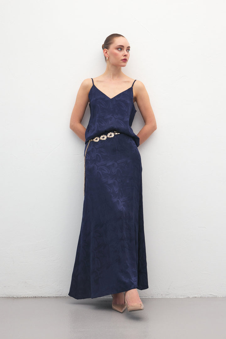 Sateen Lior Jupe longue - Bleu marine