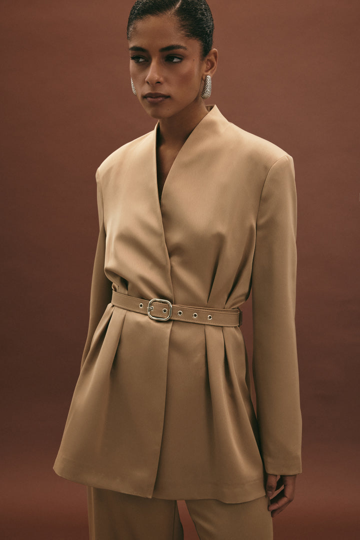 Sateen Veste en satin ceinturée Lisa - Vison