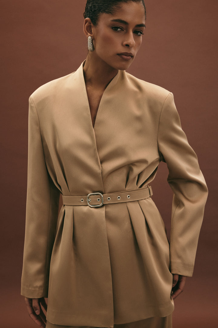 Sateen Veste en satin ceinturée Lisa - Vison