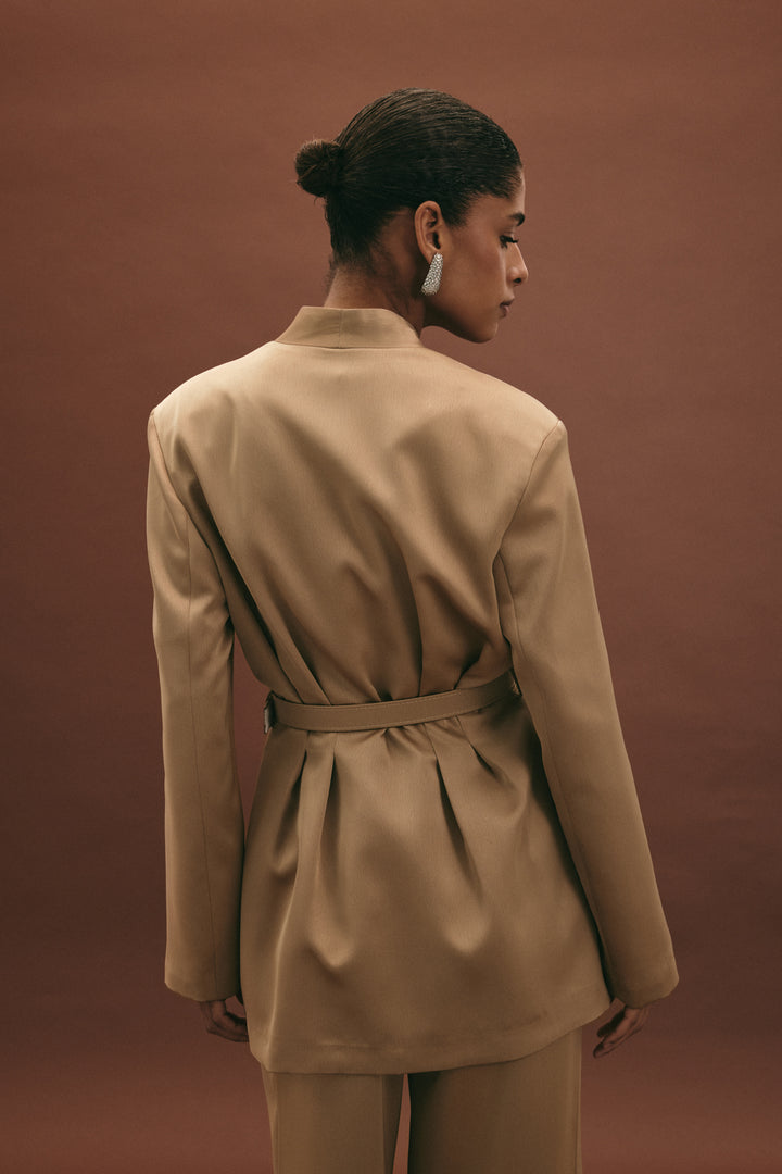 Sateen Veste en satin ceinturée Lisa - Vison