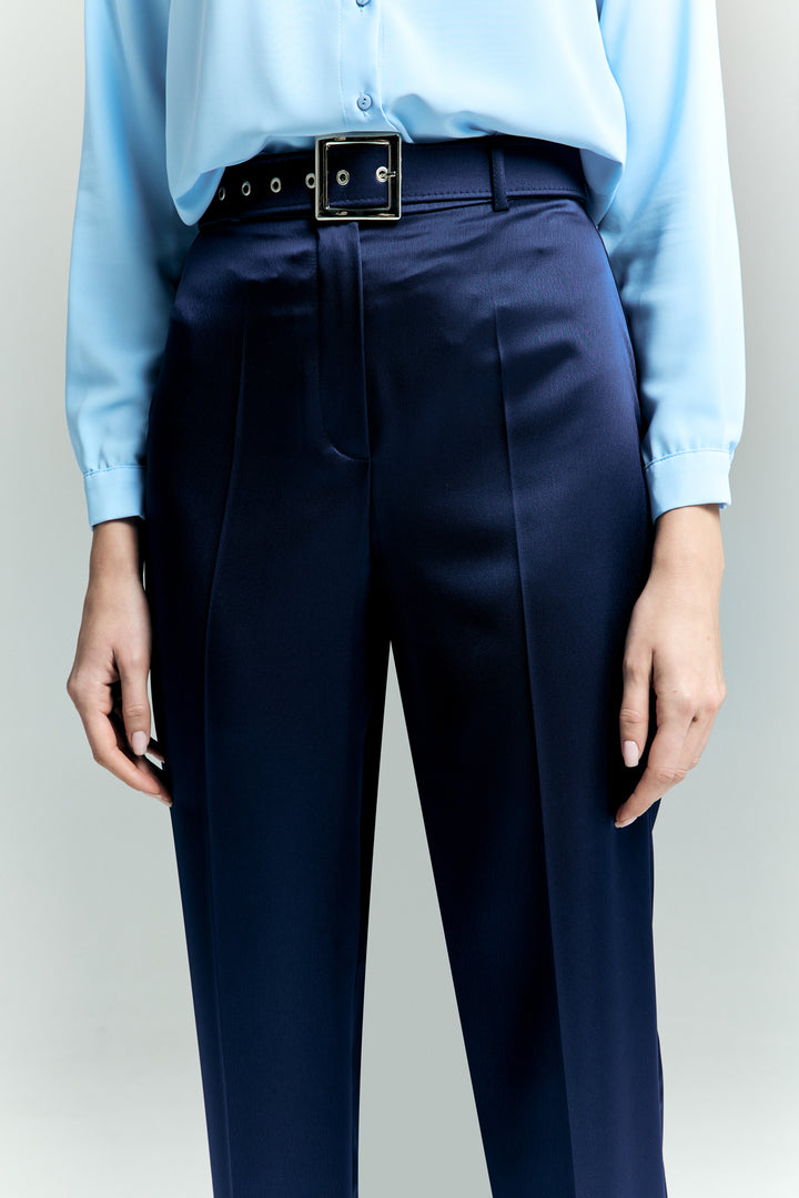 Sateen Pantalon Satin Lisa à Double Pattes - Bleu marine