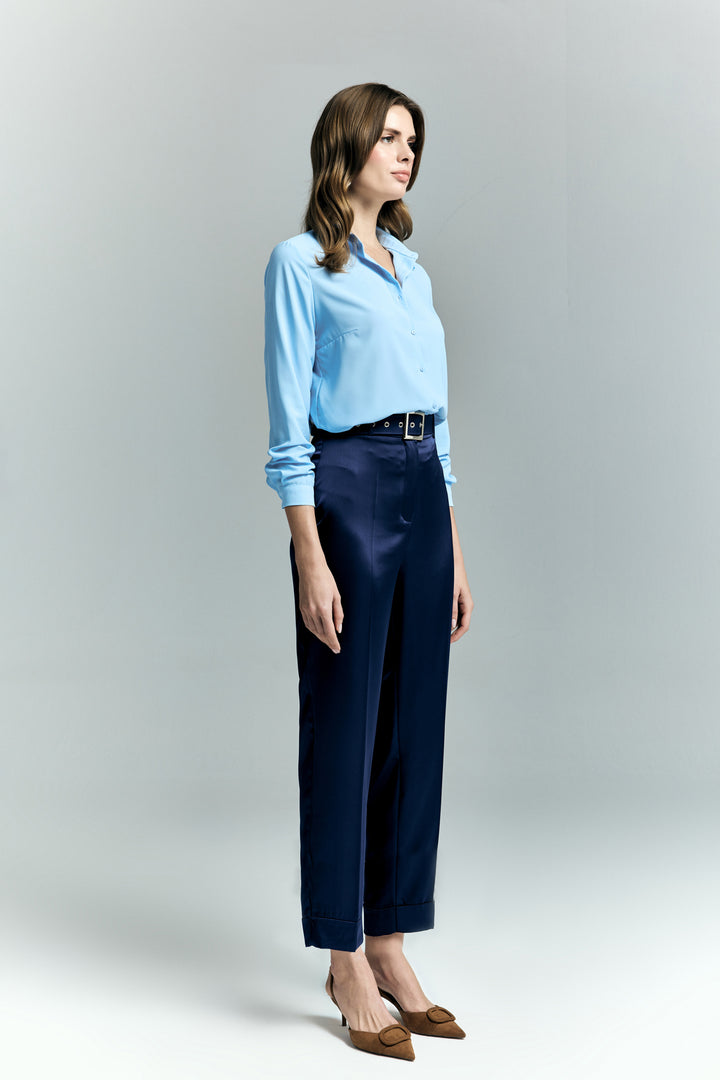 Sateen Pantalon Satin Lisa à Double Pattes - Bleu marine