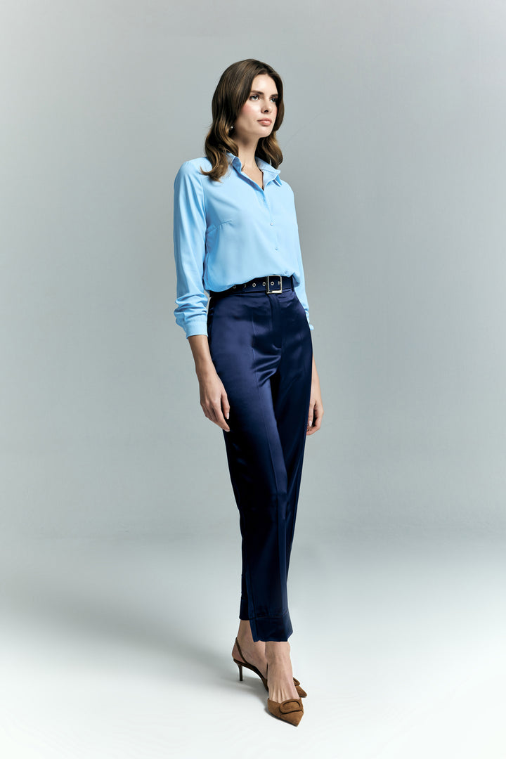 Sateen Pantalon Satin Lisa à Double Pattes - Bleu marine