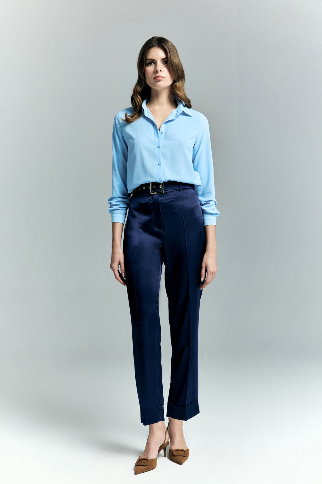 Sateen Pantalon Satin Lisa à Double Pattes - Bleu marine