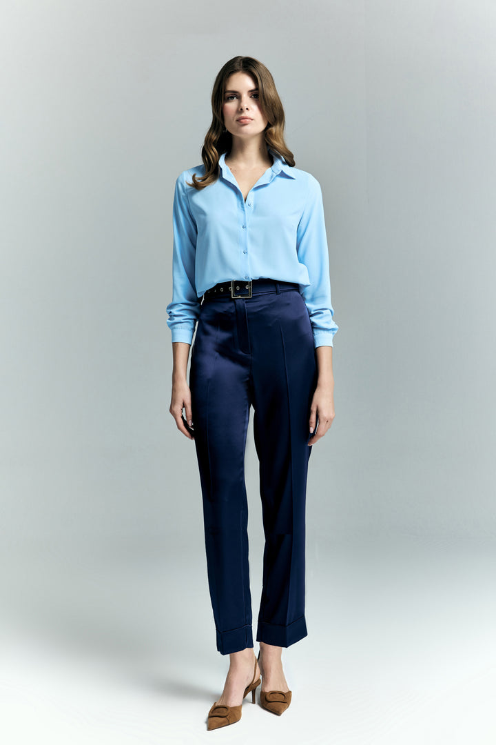 Sateen Pantalon Satin Lisa à Double Pattes - Bleu marine