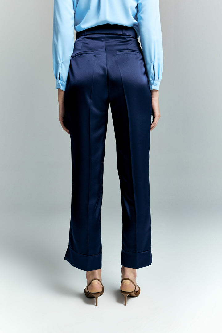 Sateen Pantalon Satin Lisa à Double Pattes - Bleu marine