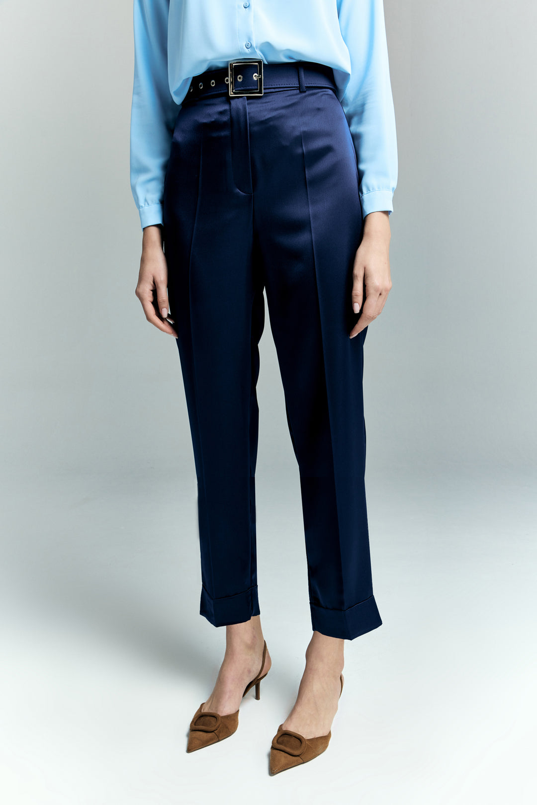 Sateen Pantalon Satin Lisa à Double Pattes - Bleu marine