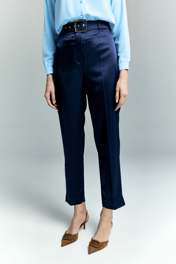 Sateen Pantalon Satin Lisa à Double Pattes - Bleu marine