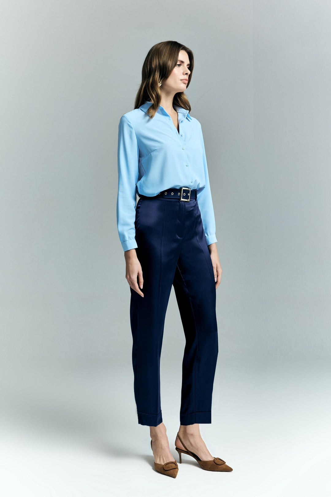 Sateen Pantalon Satin Lisa à Double Pattes - Bleu marine