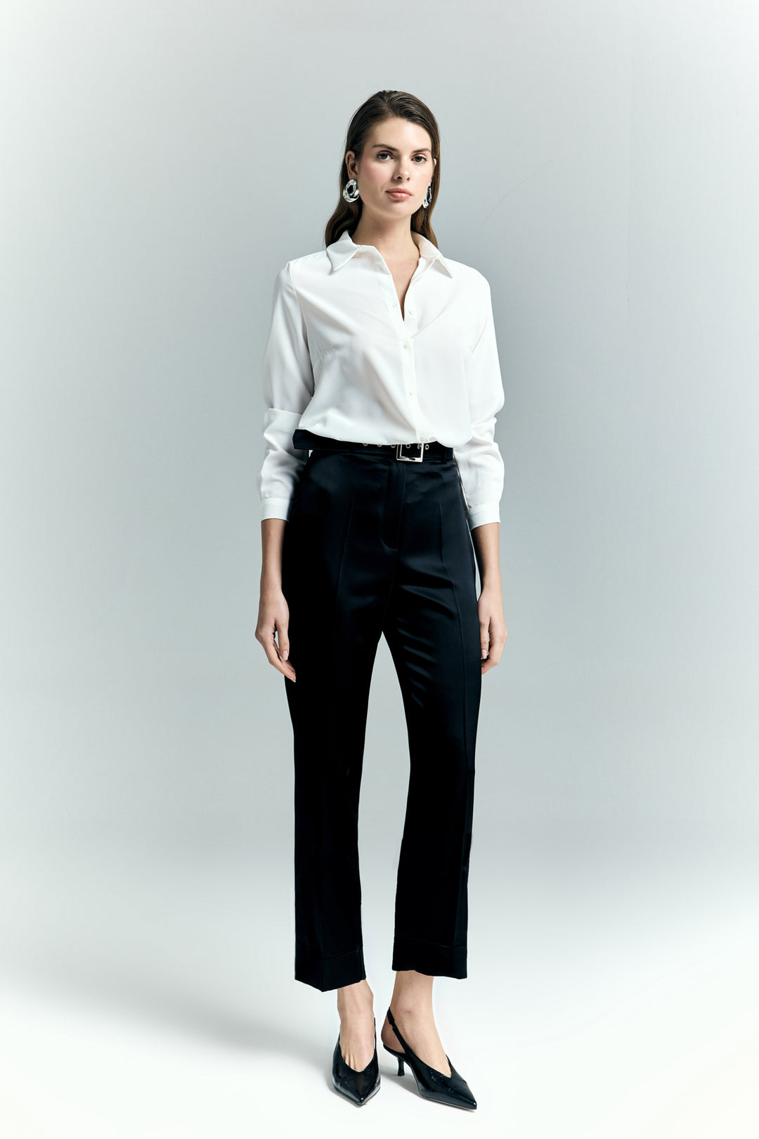 Sateen Pantalon à jambes larges en satin Lisa - Noir